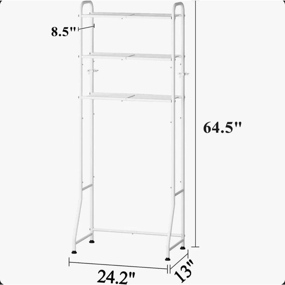 3-Tier Bathroom Storage Rack Paper Holder Hooks Over Toilet Organizer Shelf New